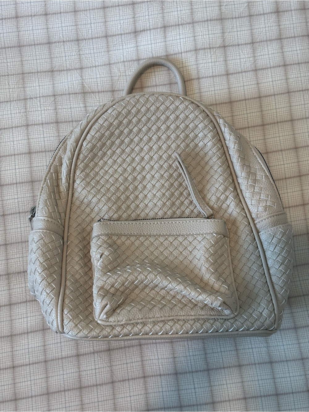 Woven Texture Small Backpack in Light Gray